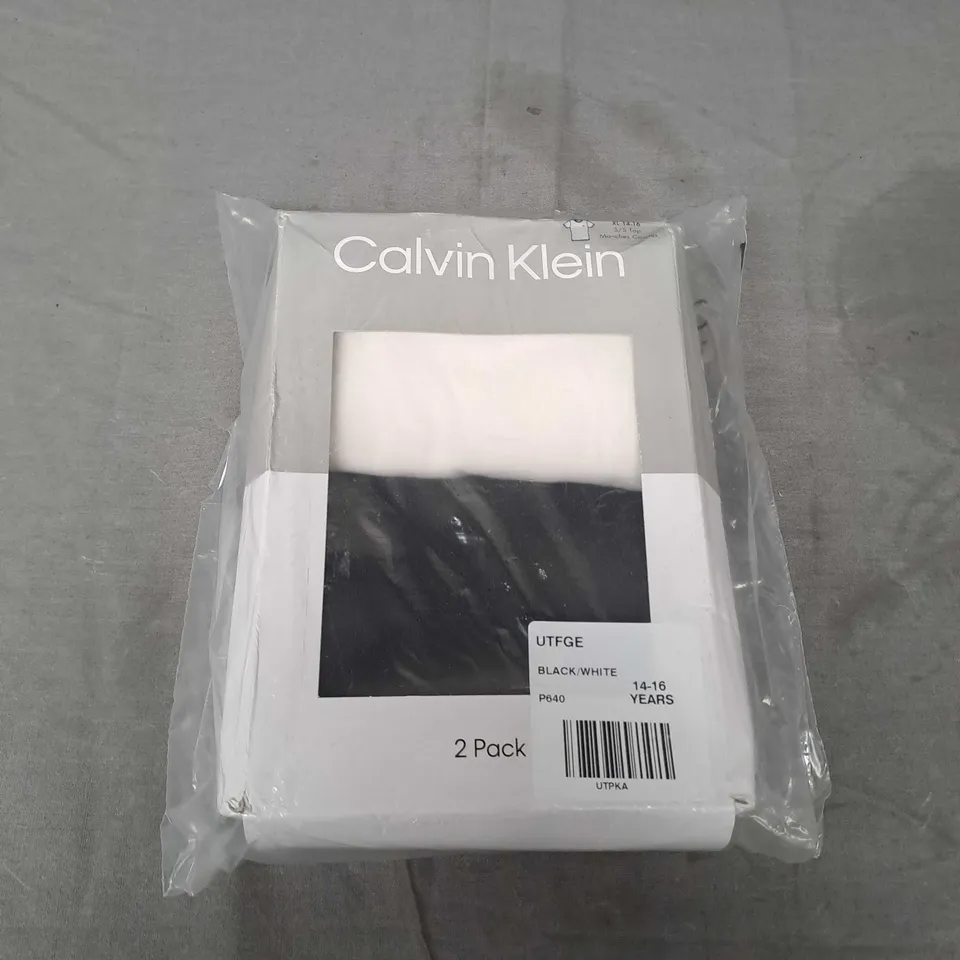 SEALED CALVIN KLEIN 2 BLACK & WHITE T-SHIRTS - 14-16 YEARS