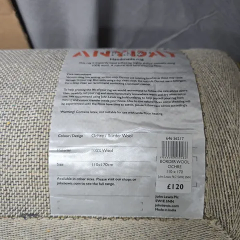 JOHN LEWIS BORDER WOOL RUG – OCHRE, 110 X 170 CM