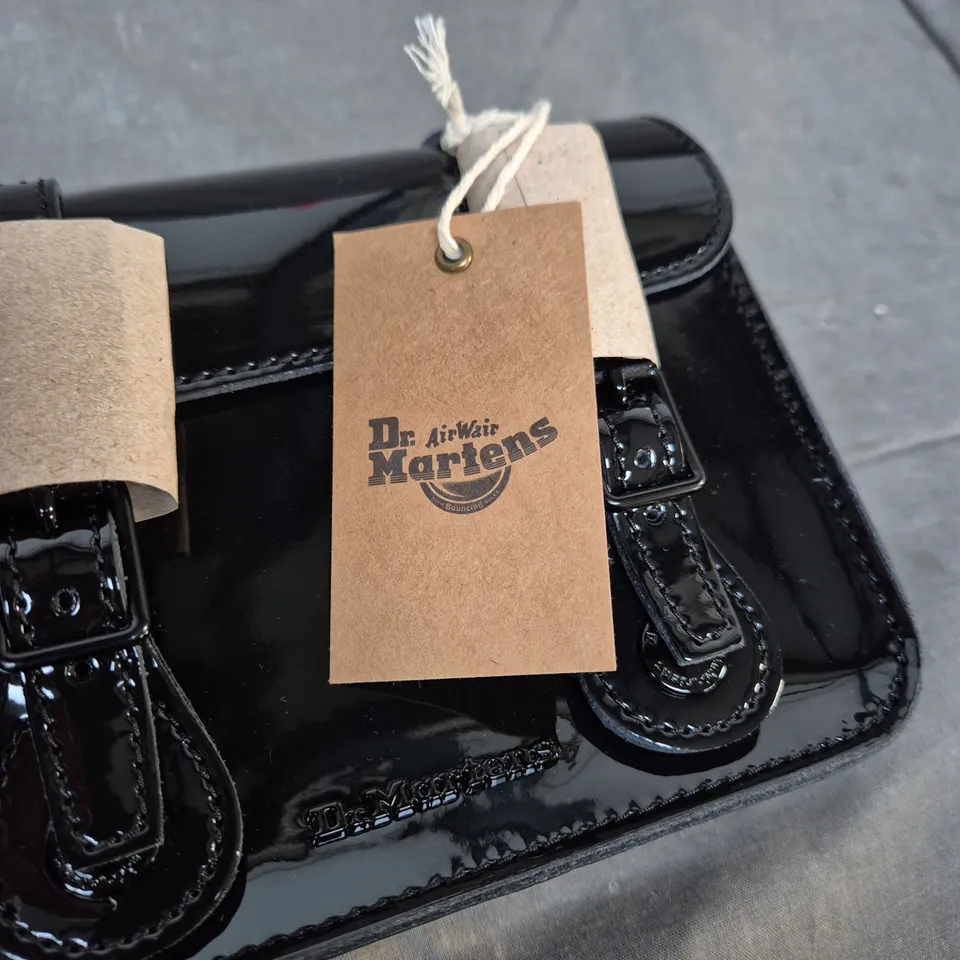 DR. MARTENS BLACK PATENT LEATHER SATCHEL BAG WITH TWIN BUCKLE STRAPS