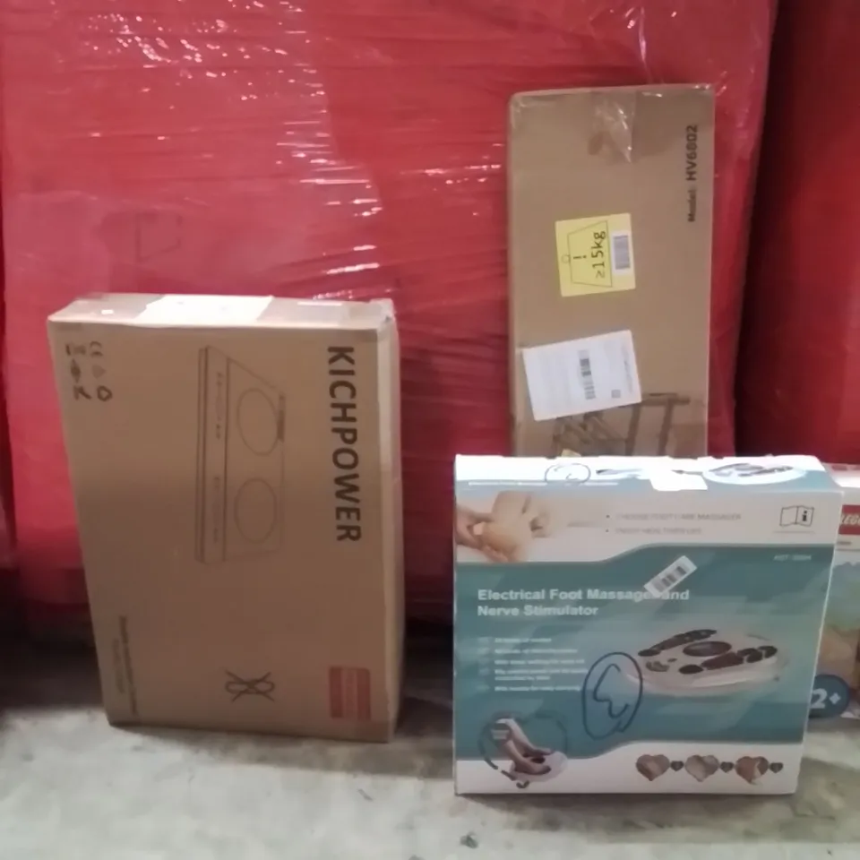 PALLET OF ASSORTED HOUSEHOLD GOODS AND PRODUCTS TO INCLUDE;INDUCTION COOKER,FOOT MASSAGER,TV WALL MOUNT