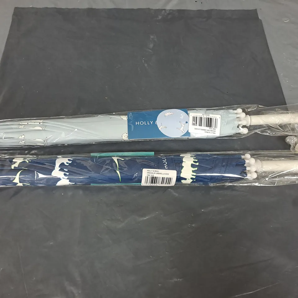 BOX OF APPROXIMATELY 20 KIDS UMBRELLAS - BLUE DINOSAUR AND BLUE DALMATIAN