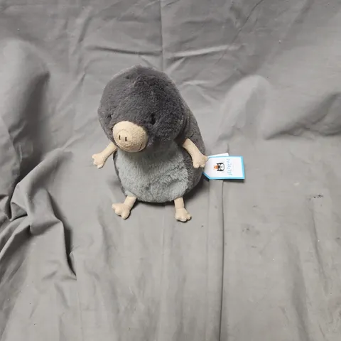 JELLYCAT LONDON SOFT PLUSH TOY - GREY/BLACK, WITH BLUE DRAWSTRING BAG