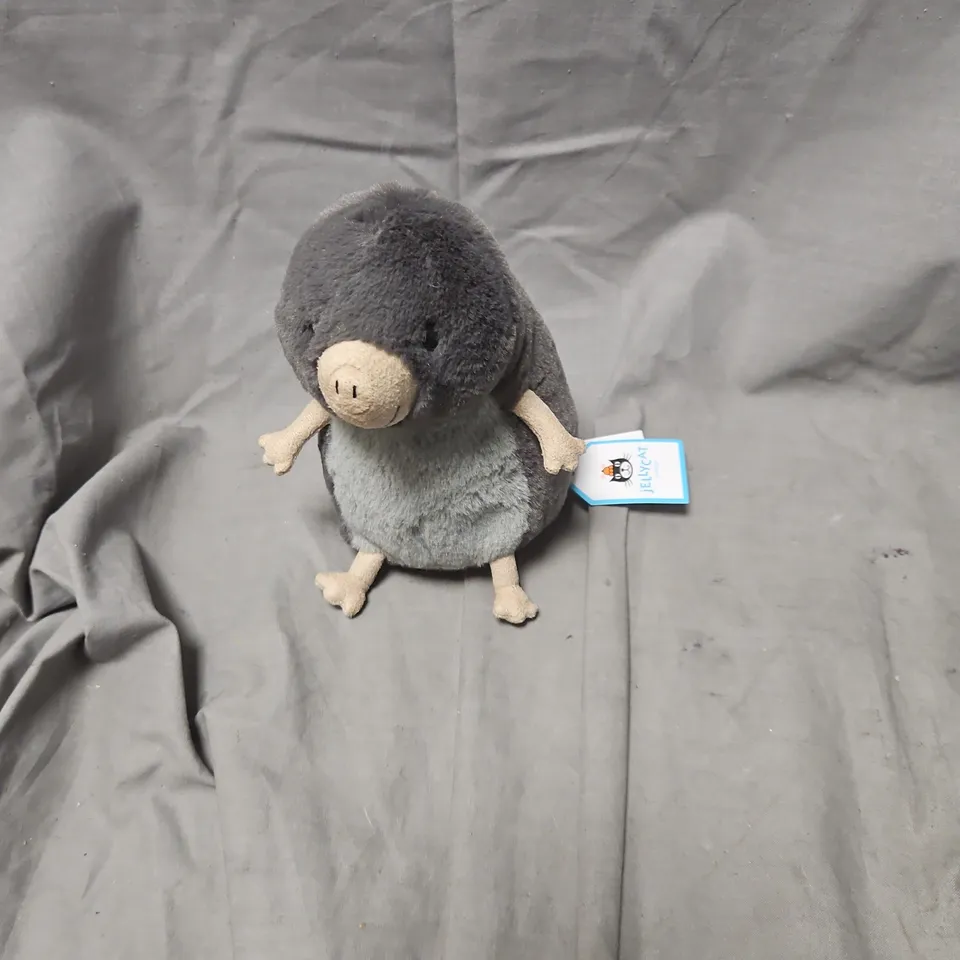 JELLYCAT LONDON SOFT PLUSH TOY - GREY/BLACK, WITH BLUE DRAWSTRING BAG