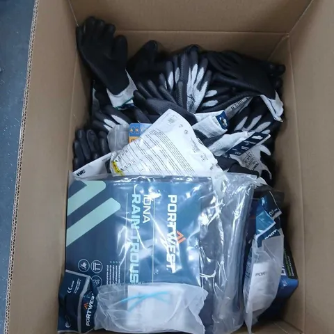 BOX OF APPROXIMATELY 25 ASSORTED ITEMS TO INCLUDE: PORTWEST DIAMOND KNIT GLOVES 