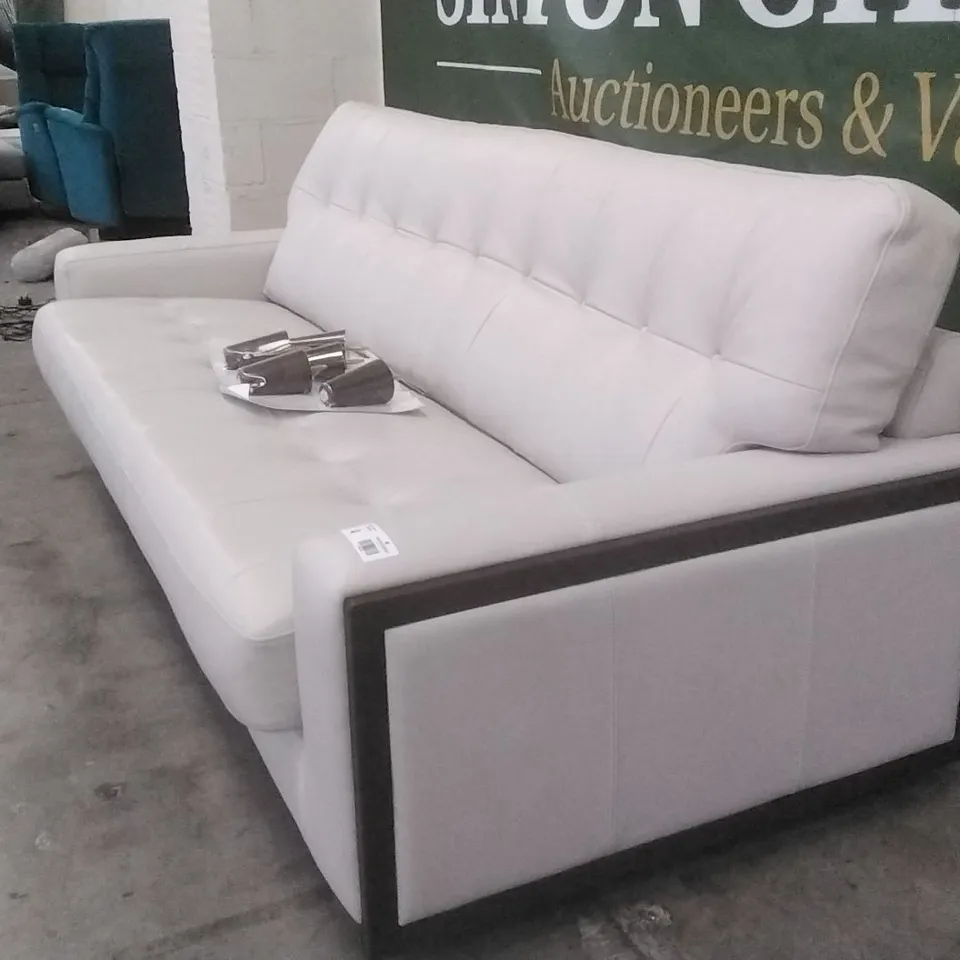 QUALITY G-PLAN BRITISH MADE HARDWOOD FRAMED VINTAGE 59 LARGE CAPRI CHALK LEATHER SOFA