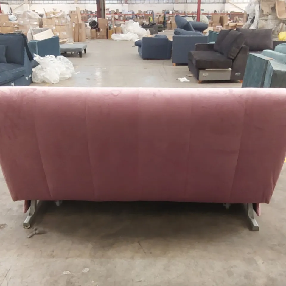 QUALITY DESIGNER 3 SEATER PINK VELVET SOFA BED 
