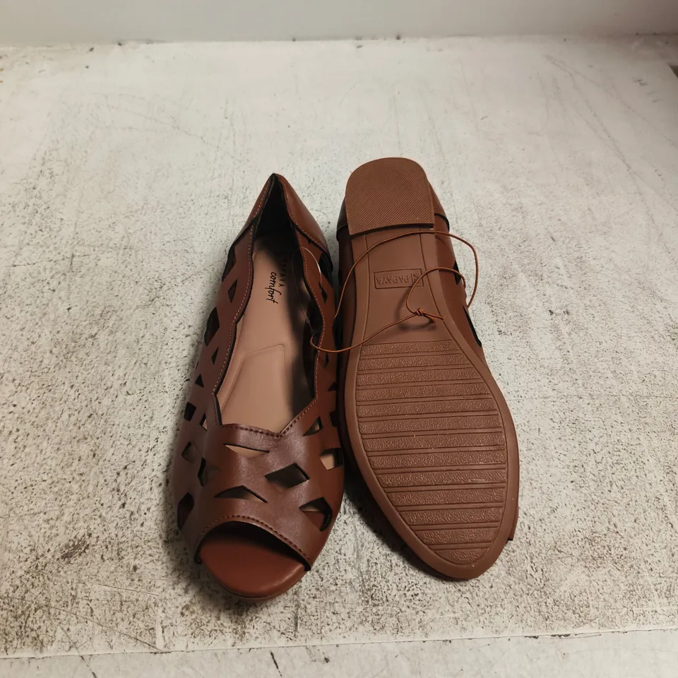 PAPAYA WOMEN’S BROWN LEATHER CUT-OUT SANDALS – UK 5 (EU 38)