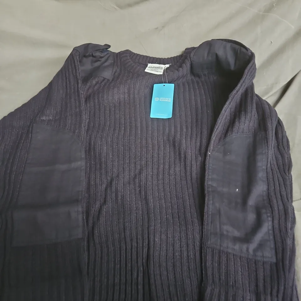 FORT WORKWEAR NAVY KNIT SWEATER WITH ELBOW PATCHES – UK 2XL