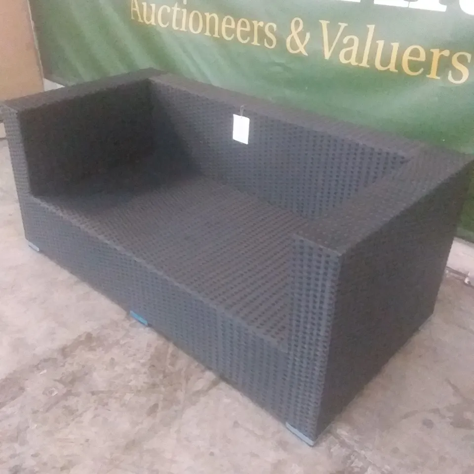 RATTAN EFFECT 2 SEATER GARDEN SOFA BLACK