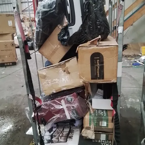 CAGE OF ASSORTED HOUSEHOLD GOODS AND PRODUCTS TO INCLUDE;SUITCASE,SHOERACK,PLAYPEN