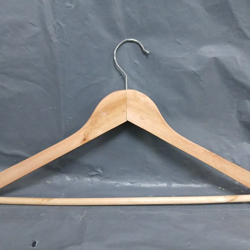 BOX OF APPROXIMATELY 10 WOODEN HANGERS