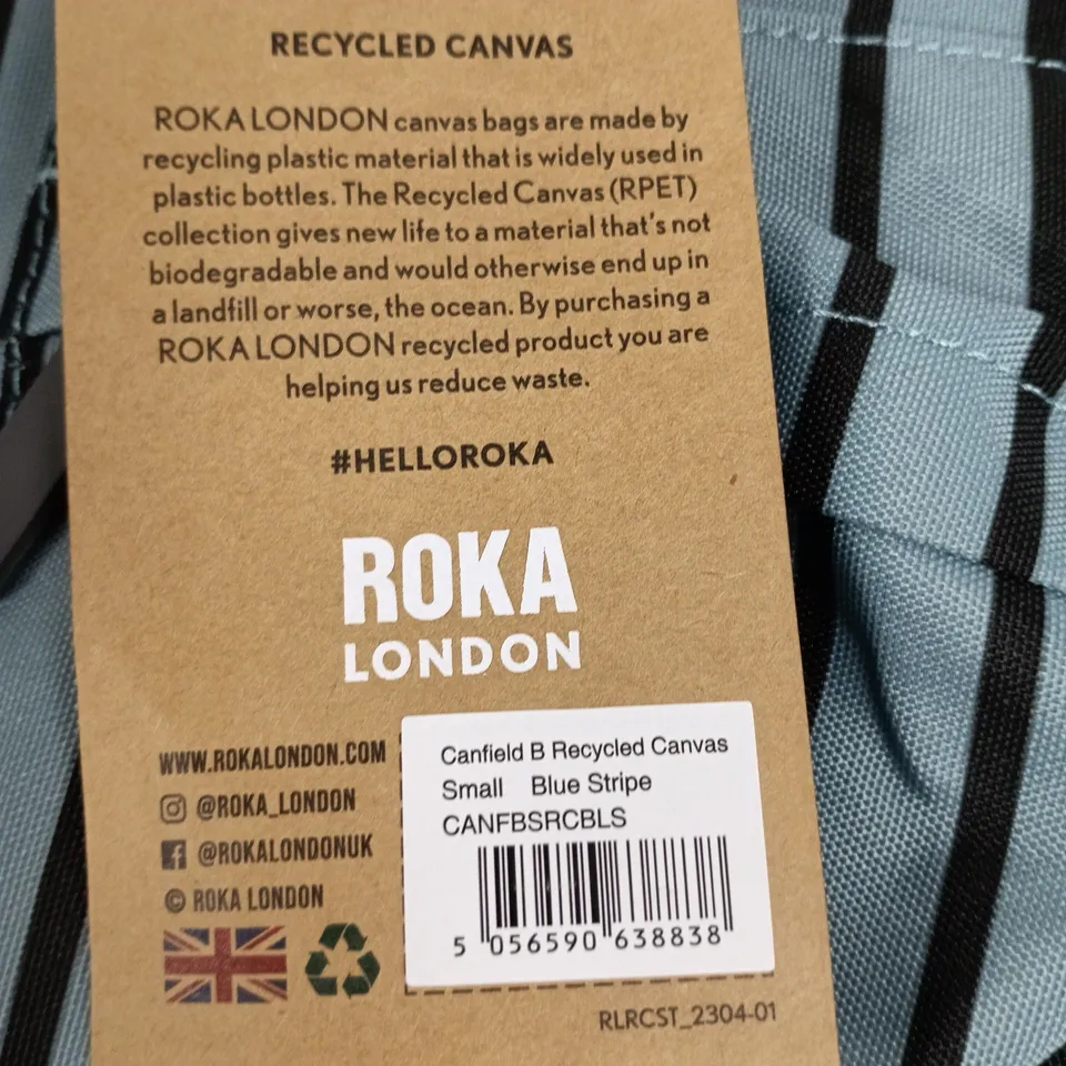 ROKA LONDON RECYCLED CANVAS BACKPACK – SMALL BLUE STRIPE