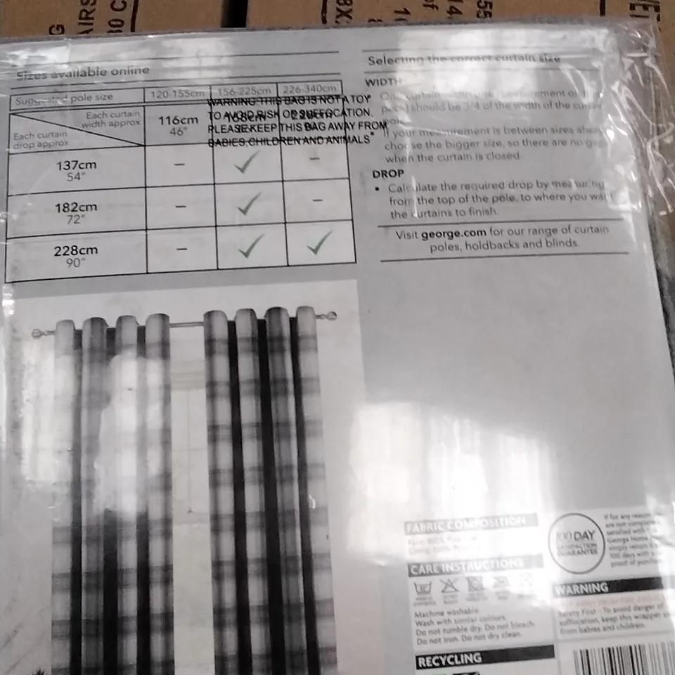 BOX OF 8 PAIRS BRAND NEW EYELET WOVEN CHECK CURTAINS GREY 168×137CM