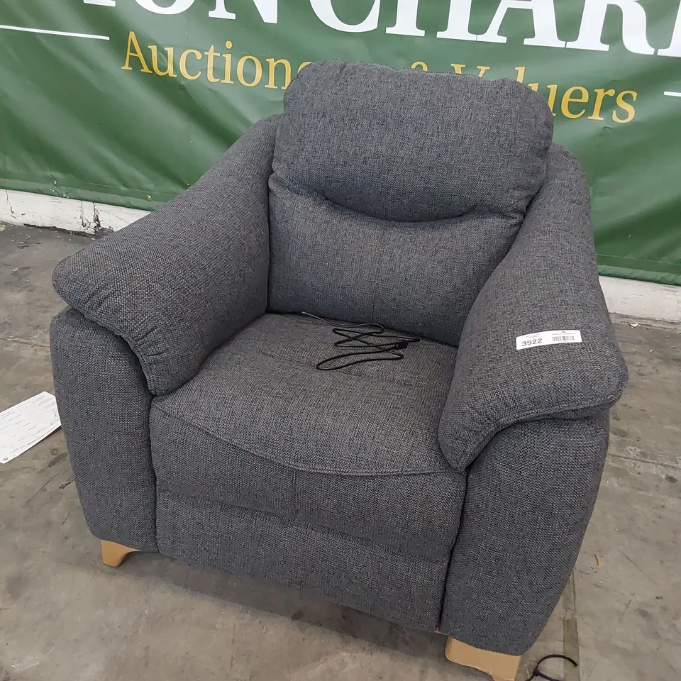 QUALITY BRITISH DESIGNER G PLAN JACKSON POWER RECLINING EASY CHAIR ROCHE SLATE FABRIC 