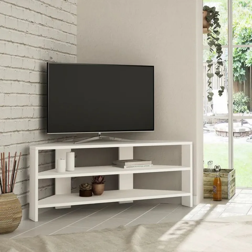 BOXED THALES CORNER MODERN TV STAND MULTIMEDIA CENTRE CORNER 110CM - LAGINA (1 BOX)
