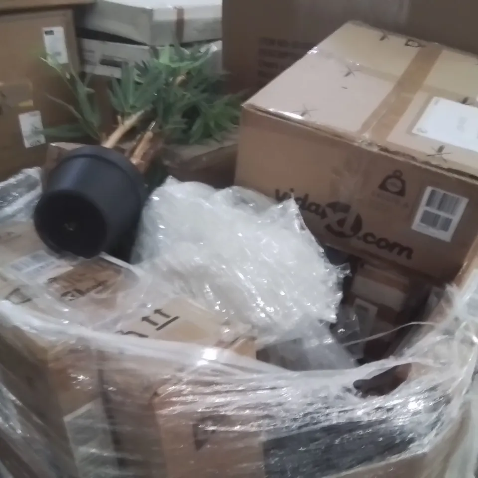 PALLET OF ASSORTED HOUSEHOLD GOODS AND PRODUCTS TO INCLUDE;PLANT,COFFEE TABLE,FOLDING TABLE