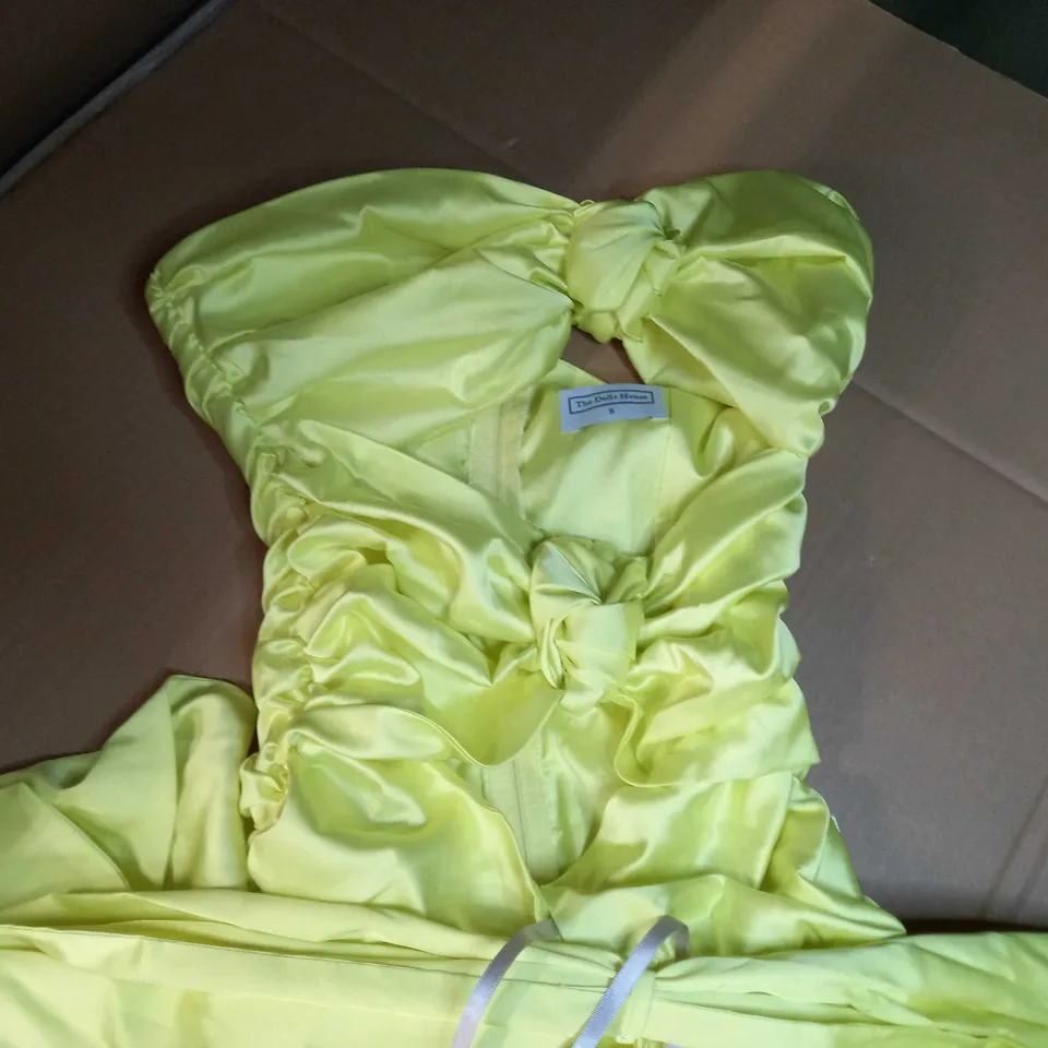 THE DOLLS HOUSE YELLOW STATEMENT SATIN MINI DRESS - SMALL