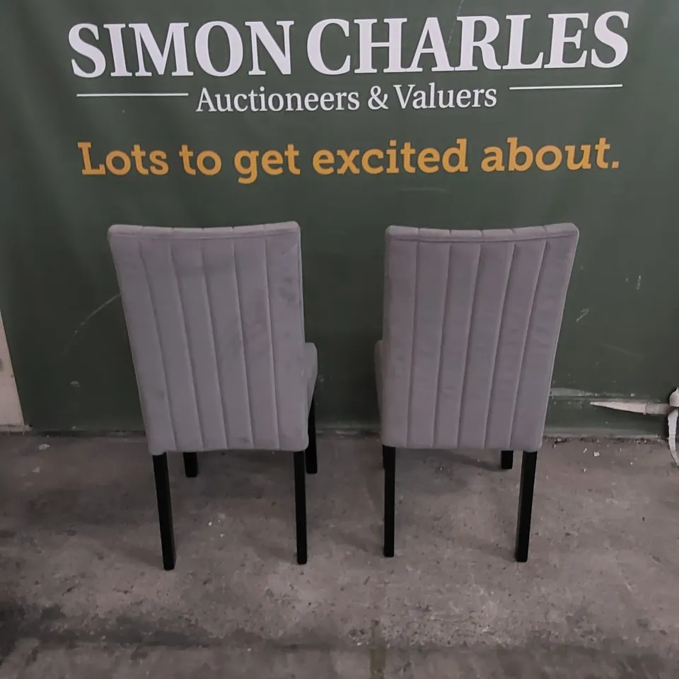 SET OF 2 SALISBURY DINING CHAIRS, GREY CLASSIC VELVET & BLACK SOLID HARDWOOD 