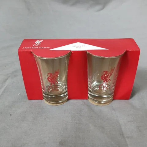 BOXED LIVERPOOL FC 2 PACK OF SHOT GLASSES (OFFICIALLY LICENSED)