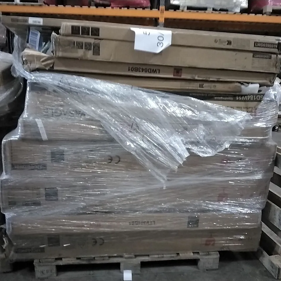 PALLET OF ASSORTED PRODUCTS AND HOUSEHOLD GOODS TO INCLUDE;MIRROR,COMPUTER DESK,STANDING DESK
