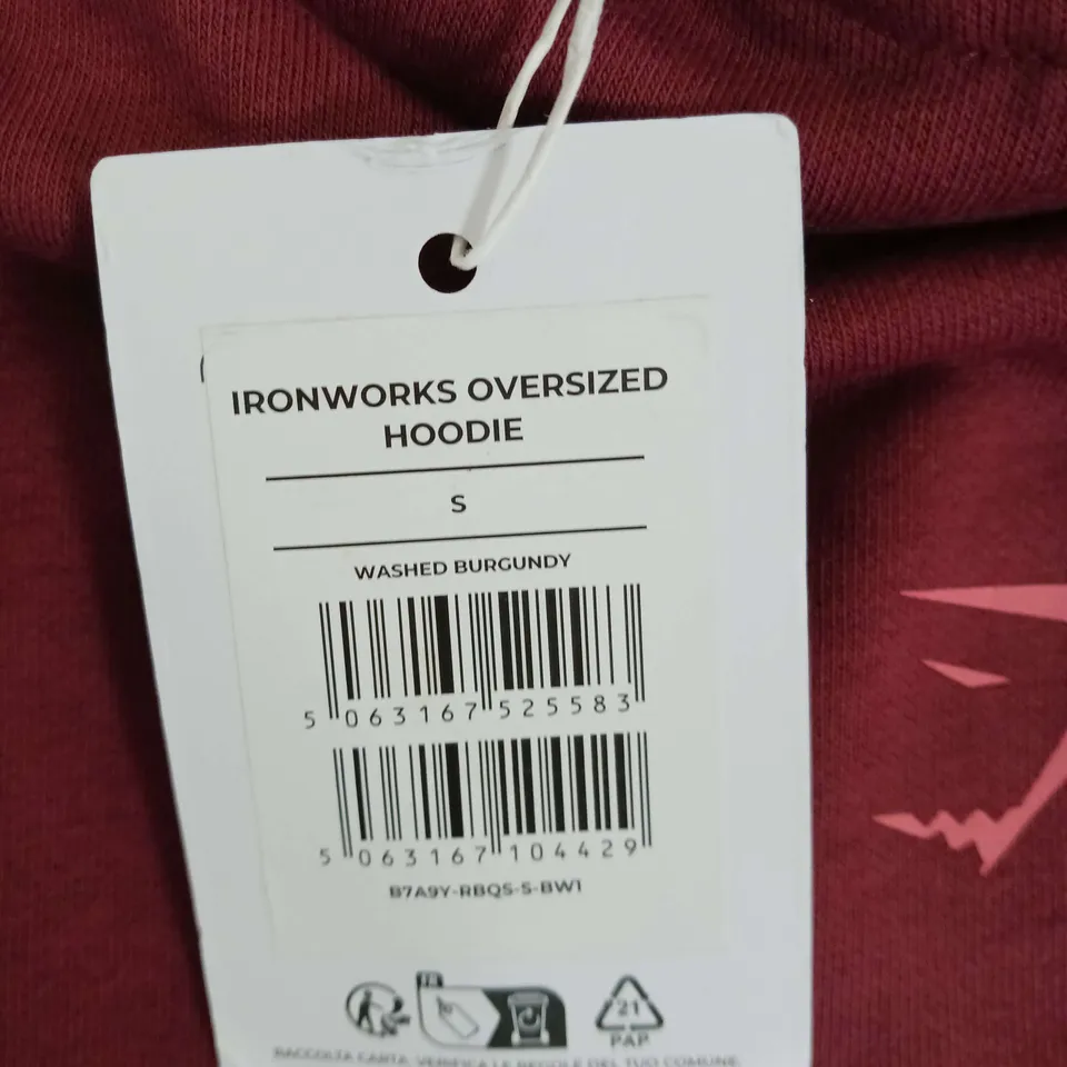 GYMSHARK IRONWORKS OVERSIZE HOODIE BURGANDY SIZE S 