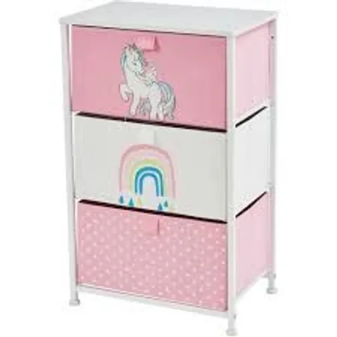 BOXED LIBERTY HOUSE TOYS KIDS UNICORN 3 DRAWER STORAGE UNIT (1BOX)