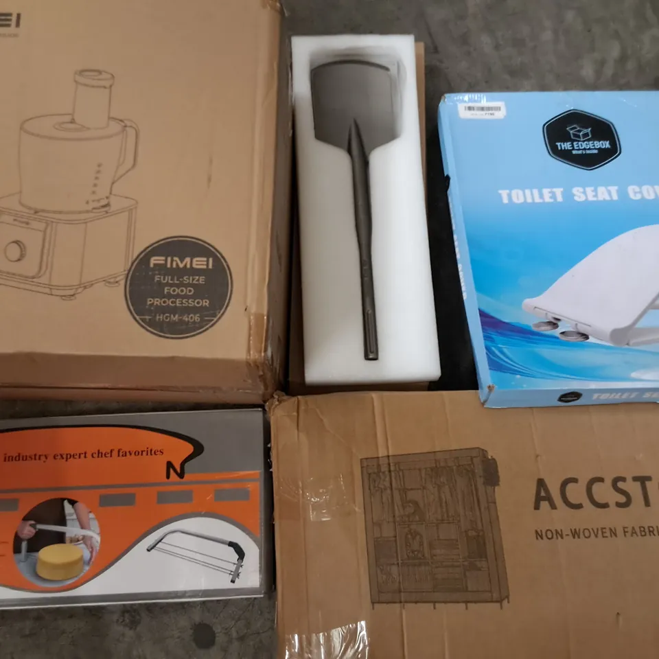 PALLET OF ASSORTED HOUSEHOLD ITEMS TO INCLUDE FULL SIZE FOOD PROCESSOR, NON WOVEN FABRIC WARDROBE AND TOILET SEAT COVER