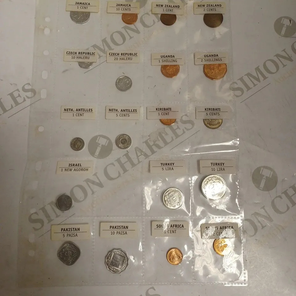 COLLECTION OF ASSORTED COINS IN VARIOUS CURRENCIES FROM AROUND THE WORLD