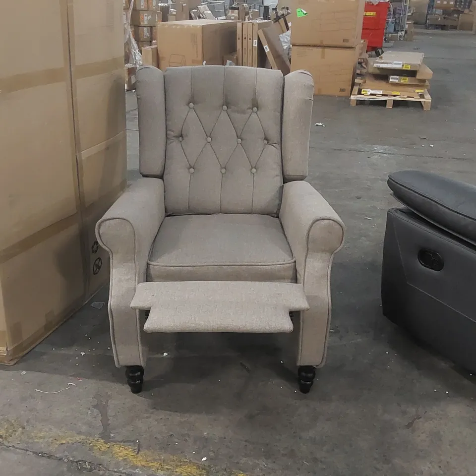 QUALITY DESIGNER FABRIC UPHOLSTERED PUSH BACK RECLINING ARMCHAIR