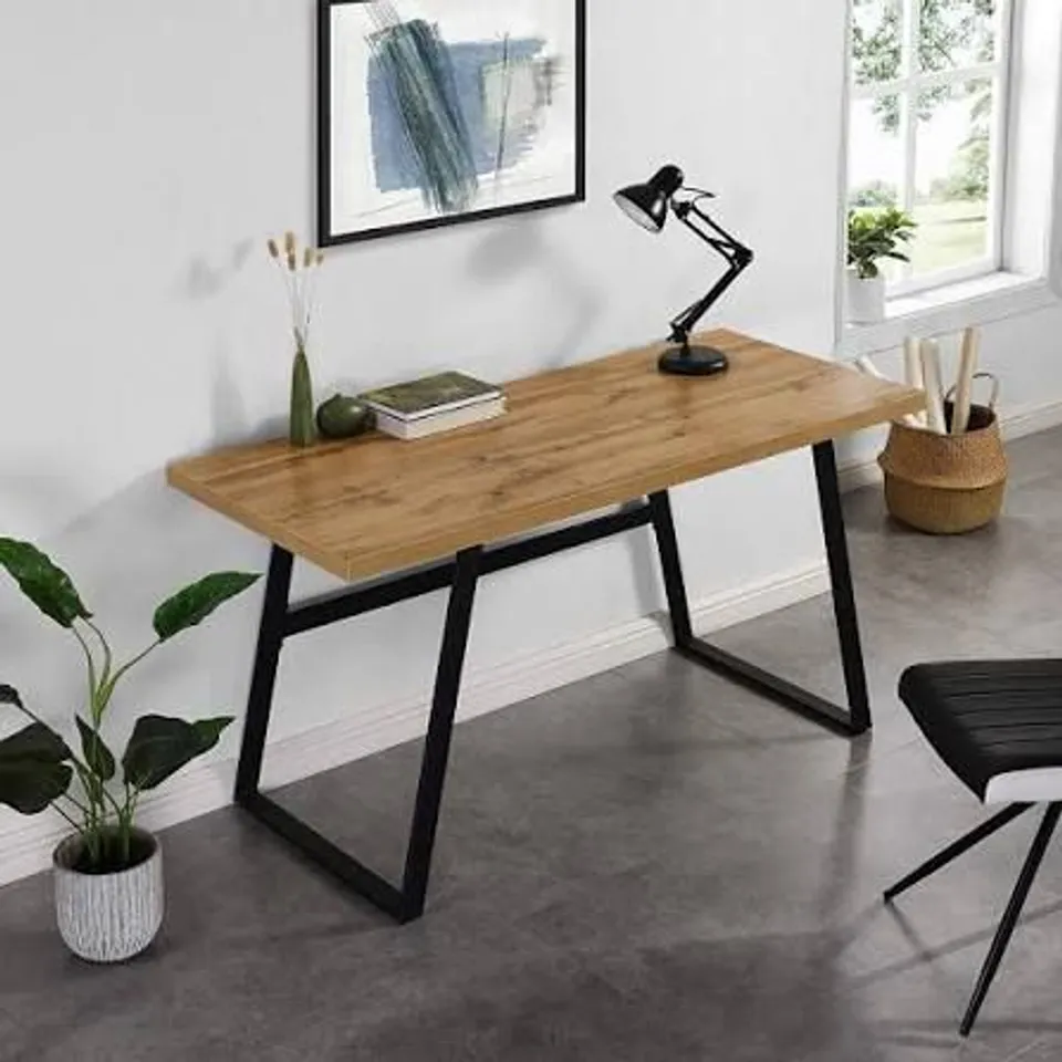BOXED KLOTEN OAK DESK WITH BLACK METAL LEGS (1 BOX)