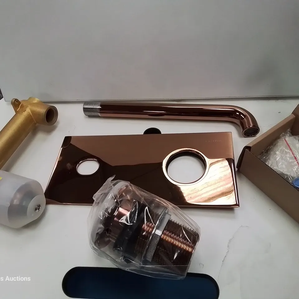 BOXED BRAND NEW DESIGNER PALENA WALL MOUNTED BASIN TAP WITH POP UP WASTE ROSE GOLD