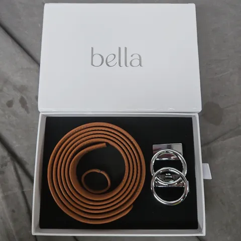 BELLA BROWN LEATHER BELT WITH SILVER RING BUCKLES – BOXED