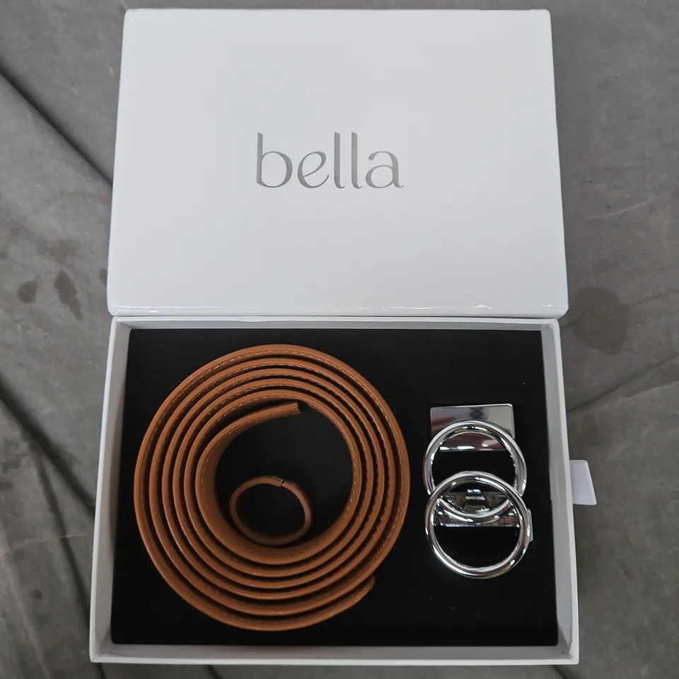 BELLA BROWN LEATHER BELT WITH SILVER RING BUCKLES – BOXED