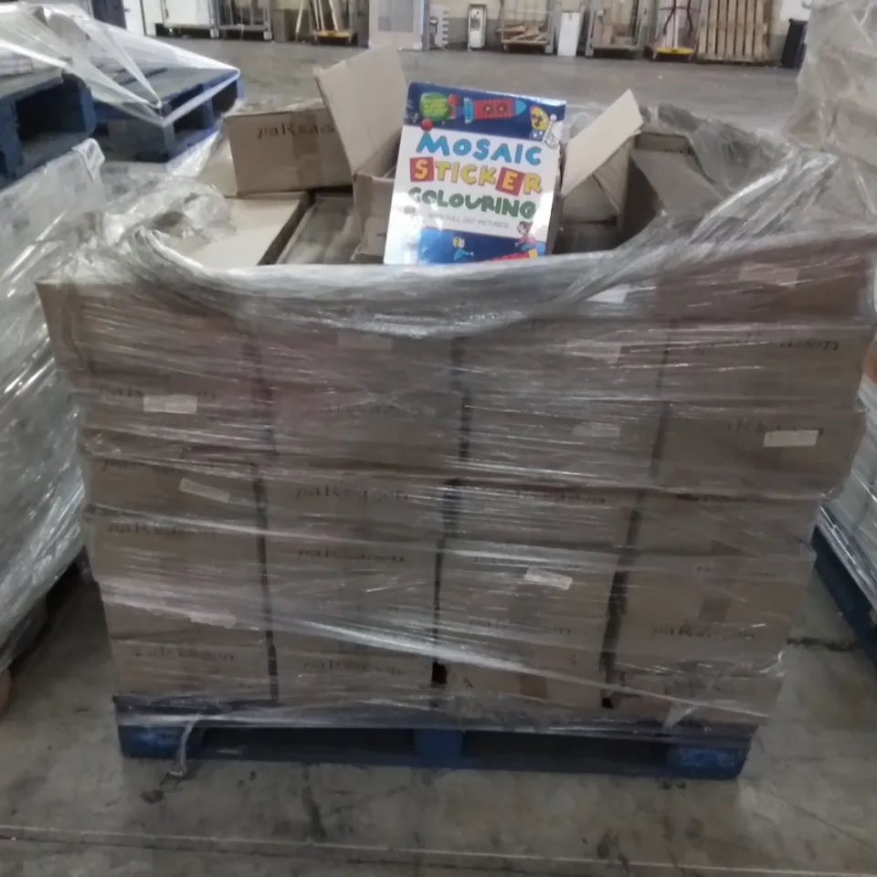 PALLET TO CONTAIN APPROX. 52 BOXES OF SEALED WILKO MOSAIC STICKER COLOURING DOODLE & STICKER BOOKS. APPROX 48 BOOKS PER BOX