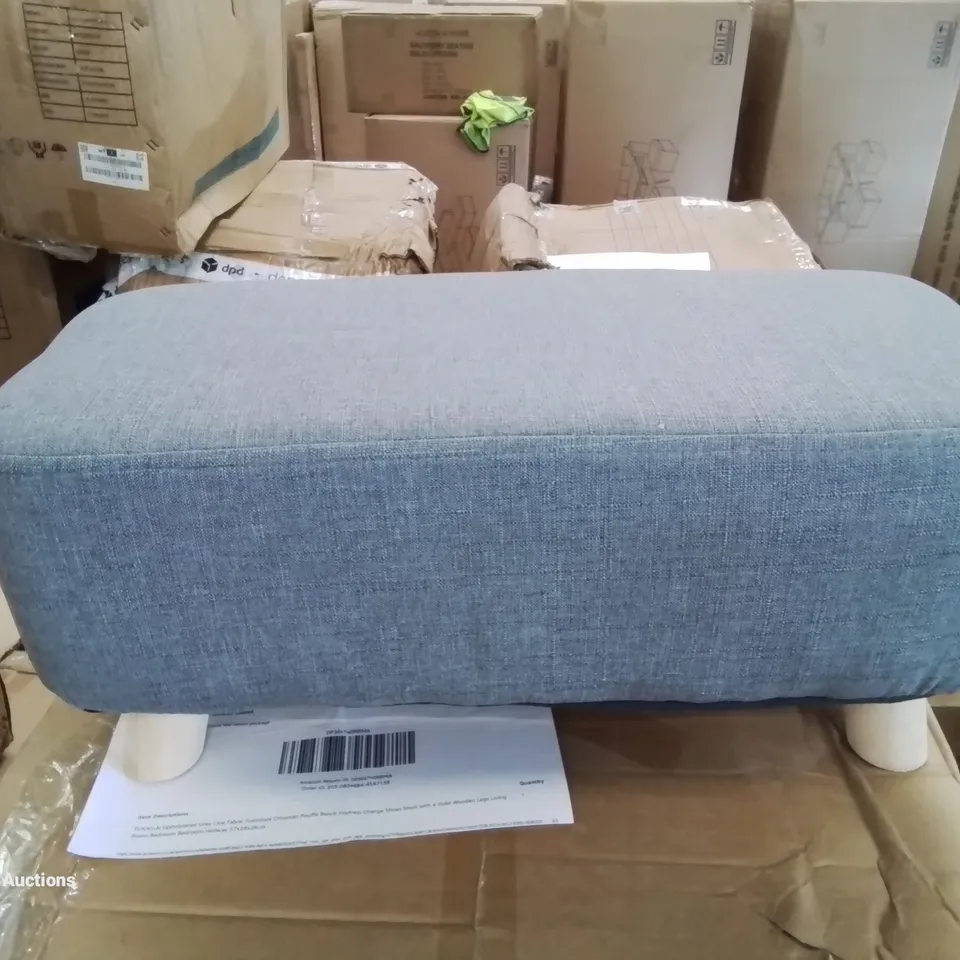 BOXED TUKAILAI UPHOLSTERED GREY LINE FABRIC FOOTSTOOL