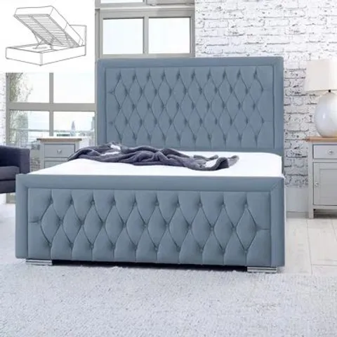 BAGGED CHANOA UPHOLSTERED OTTOMAN BED - SUPERKING, GREY (6 ITEMS)