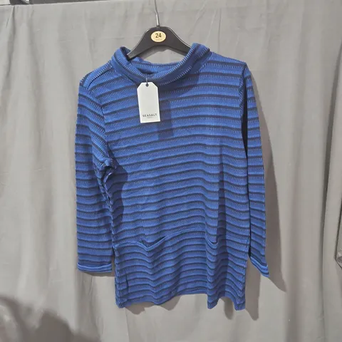 SEASALT CORNWALL BLUE STRIPED KNIT TOP (WOMEN) - UK 14 