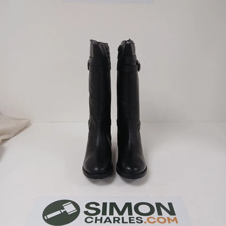 WOMEN'S BLACK LEATHER KNEE-HIGH BOOTS WITH BUCKLES - UK 9