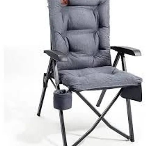 BOXED SONGMICS FOLDING CAMPING CHAIR FOR ADULTS, 95°-150° ADJUSTABLE BACKREST, FOLDING CHAIR 6 CM PADDING, DRINK HOLDER, SIDE POCKET, CARRY BAG, GARDEN CAMPING FISHING,