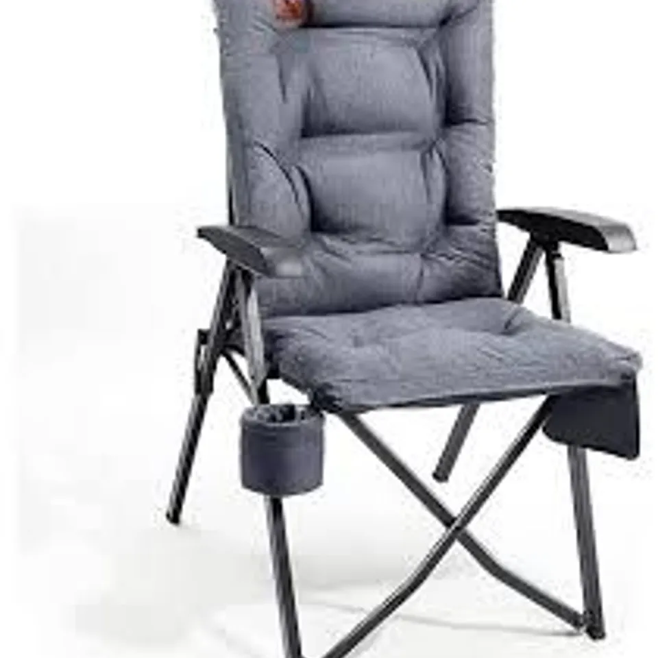 BOXED SONGMICS FOLDING CAMPING CHAIR FOR ADULTS, 95°-150° ADJUSTABLE BACKREST, FOLDING CHAIR 6 CM PADDING, DRINK HOLDER, SIDE POCKET, CARRY BAG, GARDEN CAMPING FISHING,