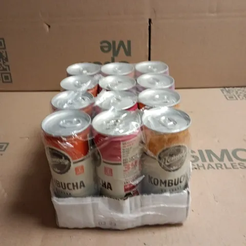 KOMBUCHA CANS β 12-PACK IN PLASTIC-WRAPPED MULTIPACK ASSORTED FLAVOURS 250ML PER CAN
