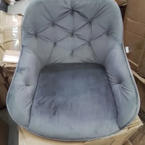 A BOXED PAIR OF GREY VELVET UPHOLSTERED DINING ROOM CHAIRS 