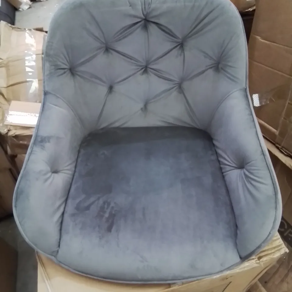 A BOXED PAIR OF GREY VELVET UPHOLSTERED DINING ROOM CHAIRS
