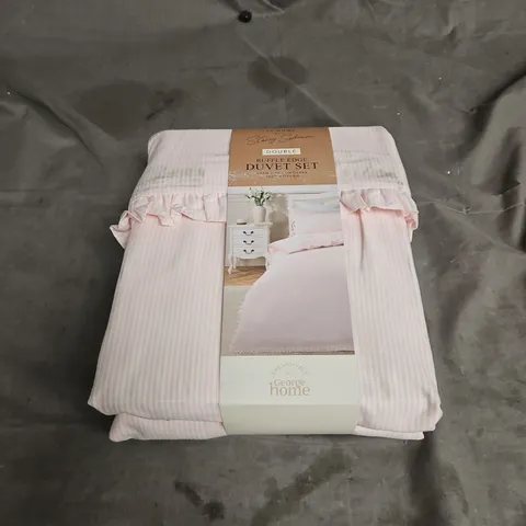 STACEY SOLOMON RUFFLE EDGE DUVET SET IN PINK STRIPE SIZE DOUBLE