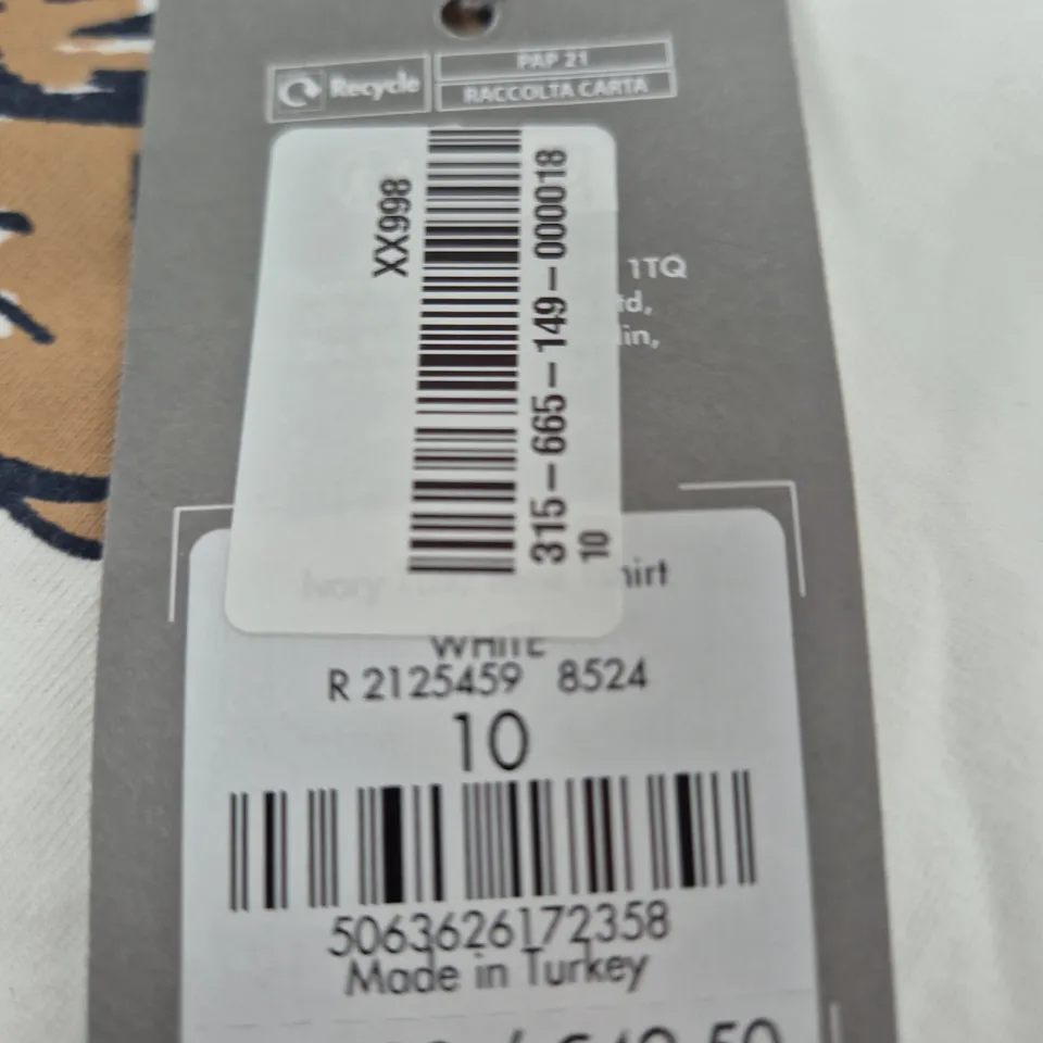 OLIVER BONAS WHITE T-SHIRT WITH DOG ON SCOOTER PRINT, UK 10