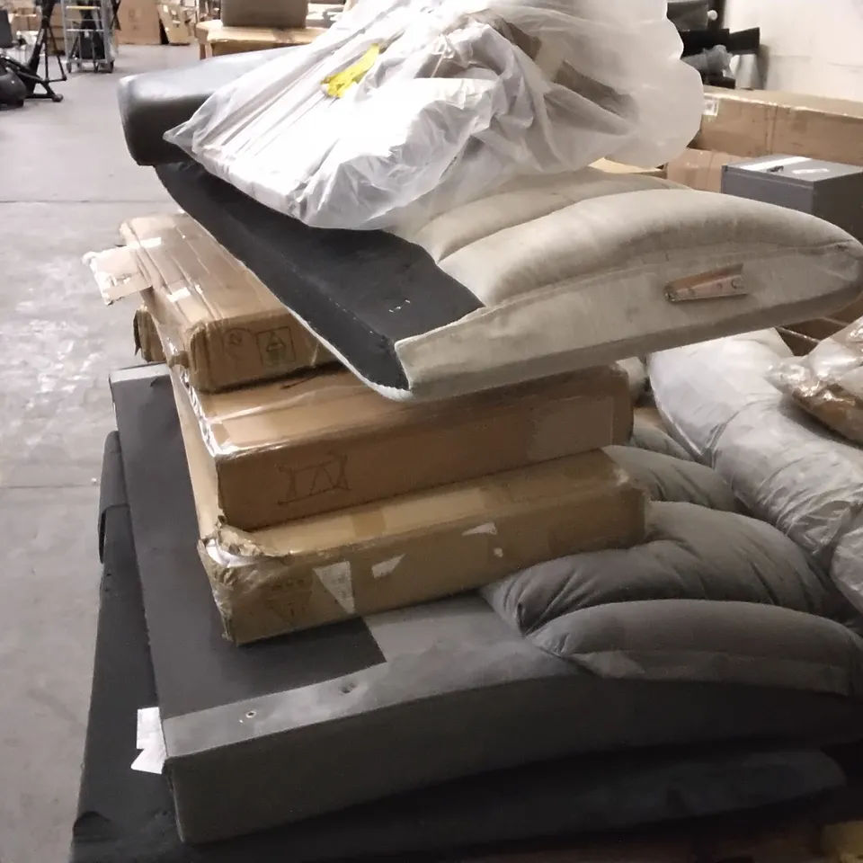 PALLET OF ASSORTED FURNITURE PARTS INCLUDING FOLDING DESK, BED HEADBOARDS AND COUCH PARTS