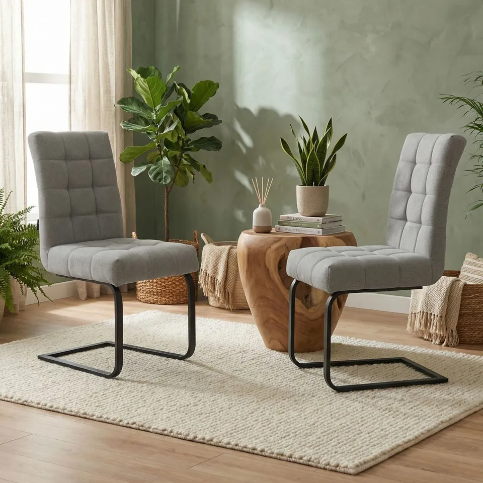 BOXED DOREL TERZA SET OF 2 GREY FABRIC DINING CHAIRS