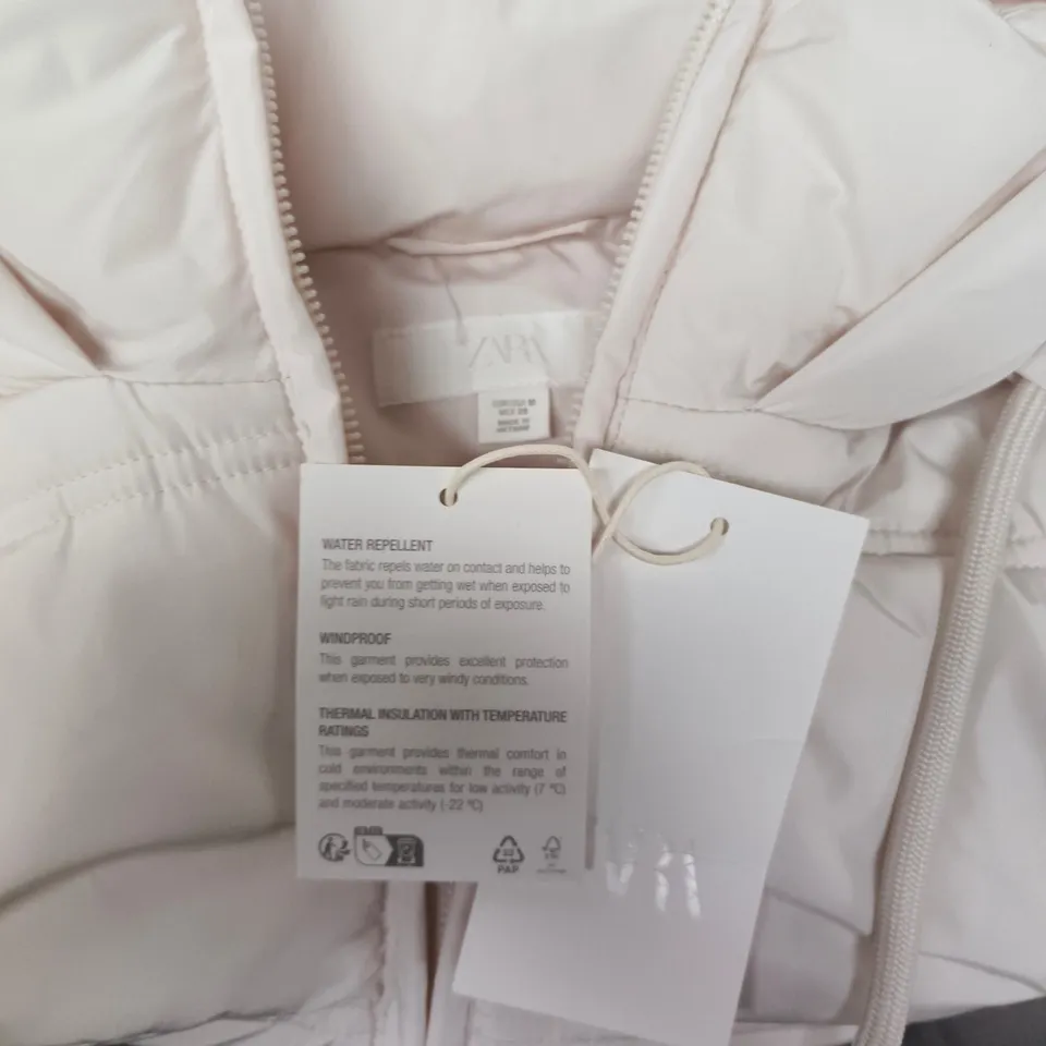 ZARA WOMEN'S PUFFER JACKET – LIGHT PINK, HOODED, ZIP FRONT SIZE M