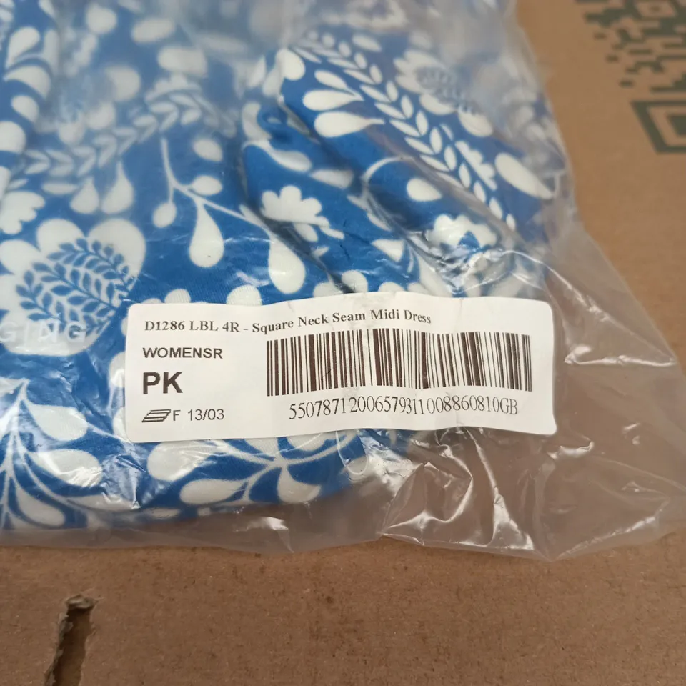 BODEN SQUARE NECK SEAM MIDI DRESS BLUE WITH PATTERN UK 4R TAGGED