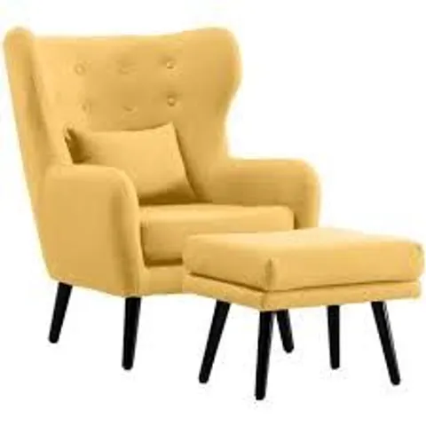 BOXED DESIGNER WINSLOW MUSTARD FABRIC ACCENT CHAIR & FOOTSTOOL (1 BOX)